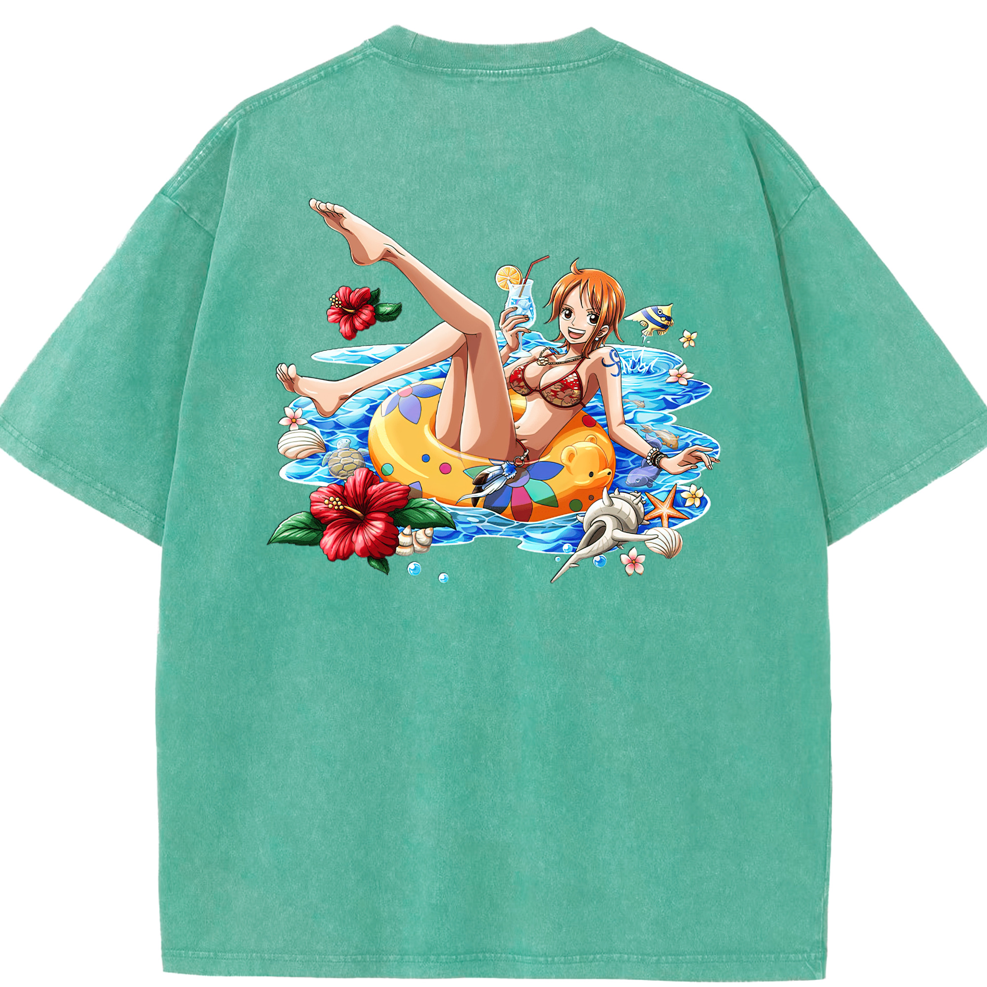 ワンピース ナミ ONE PIECE Nami 綿100% ヴィンテージ風 半袖Tシャツ（背面プリント）